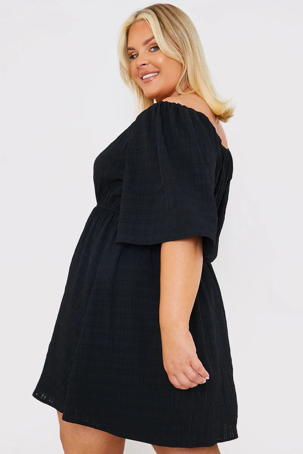In The Style In The Style Milkmaid Style Floaty Sleeve Mini Dress Black