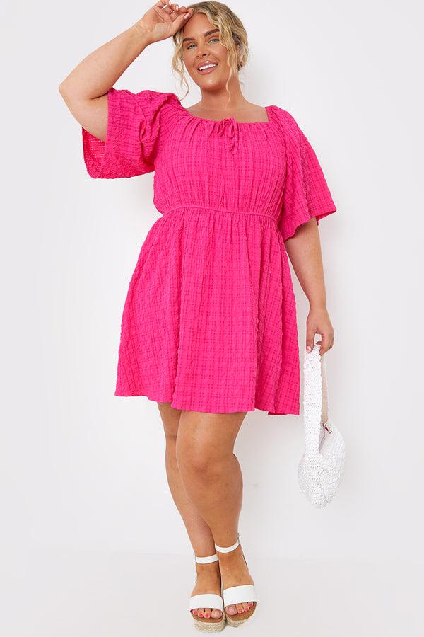 In The Style In The Style Milkmaid Style Floaty Sleeve Mini Dress Pink