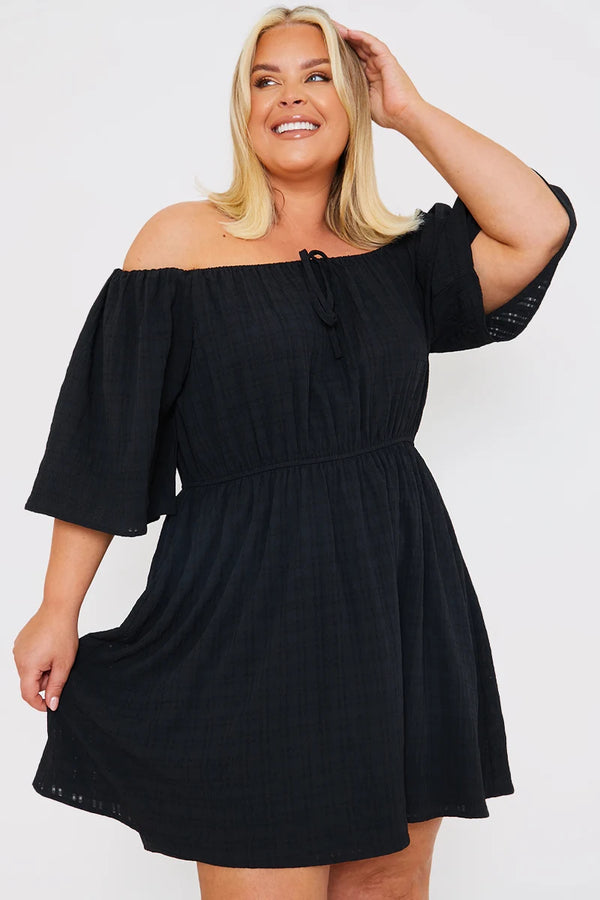 in the style In the Style Milkmaid Style Floaty Sleeve Mini Dress Black