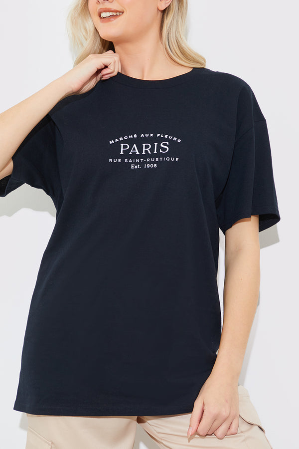 In The Style In The Style Minimalist Paris Slogan T Shirt Black