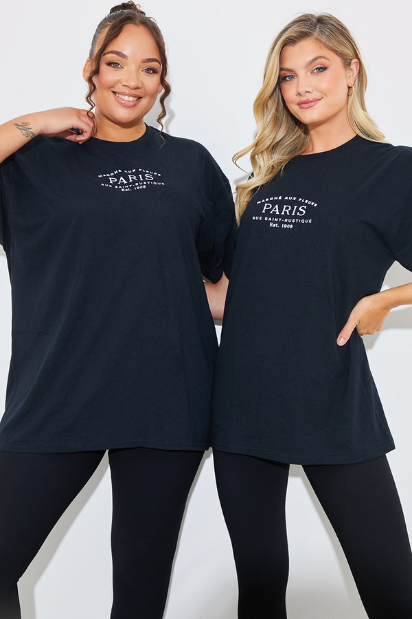 in the style In The Style Minimalist Paris Slogan T Shirt Black