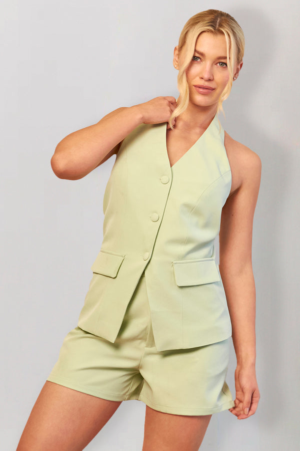 in the style In The Style Mint Green Halterneck Co-Ord Waistcoat Mint green