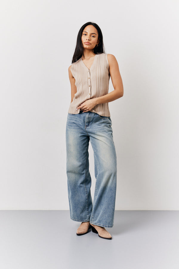 In The Style In The Style Mocha Ribbed Button Up Knitted Waistcoat Oatmeal