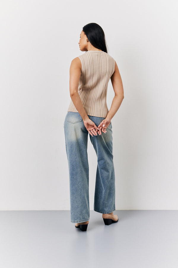 In The Style In The Style Mocha Ribbed Button Up Knitted Waistcoat Oatmeal