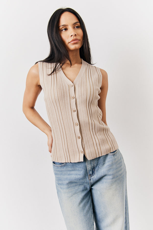 in the style In The Style Mocha Ribbed Button Up Knitted Waistcoat Oatmeal