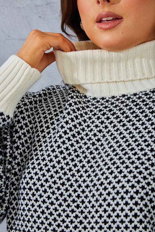 In The Style In The Style Monochrome Roll Neck Oversized Knit Jumper Monochrome