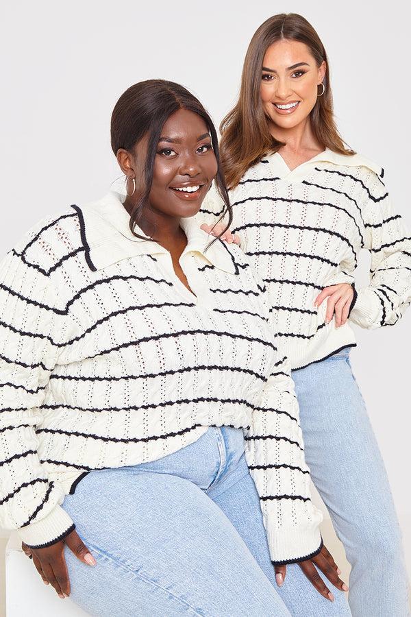 in the style In the Style Monochrome Stripe Recycled Pointelle Jumper Monochrome