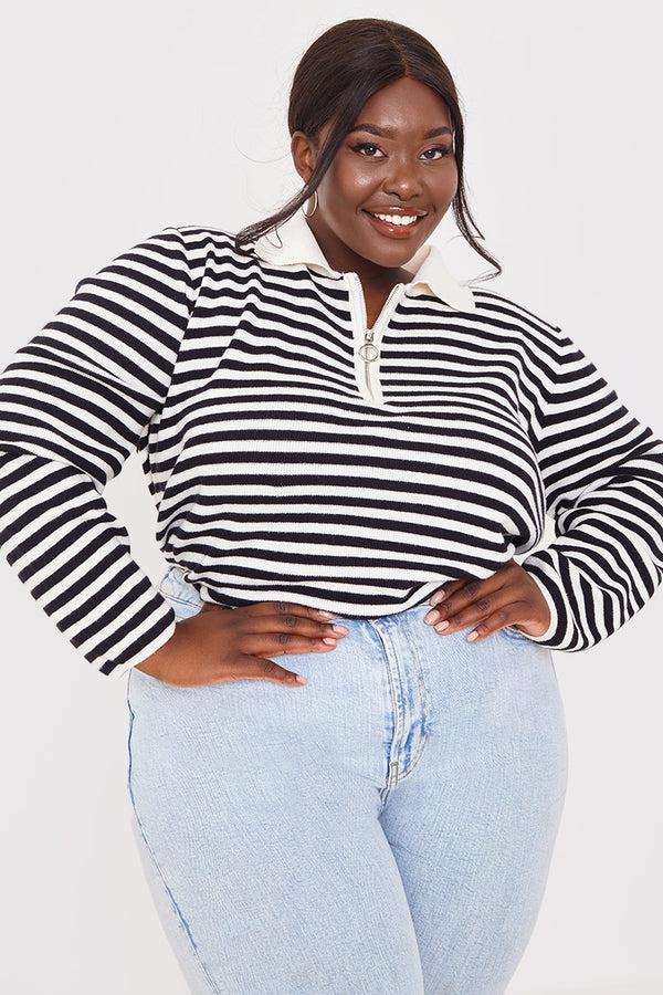 in the style In the Style Monochrome Stripe Sustainable Half Zip Polo Jumper Monochrome