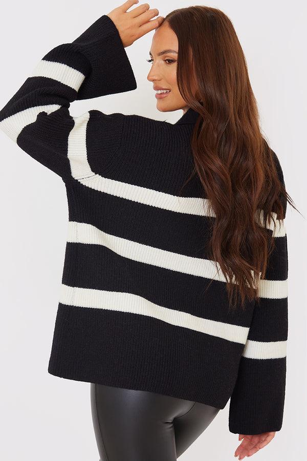 In The Style In The Style Monochrome Striped Collar Zip Through Jumper Monochrome