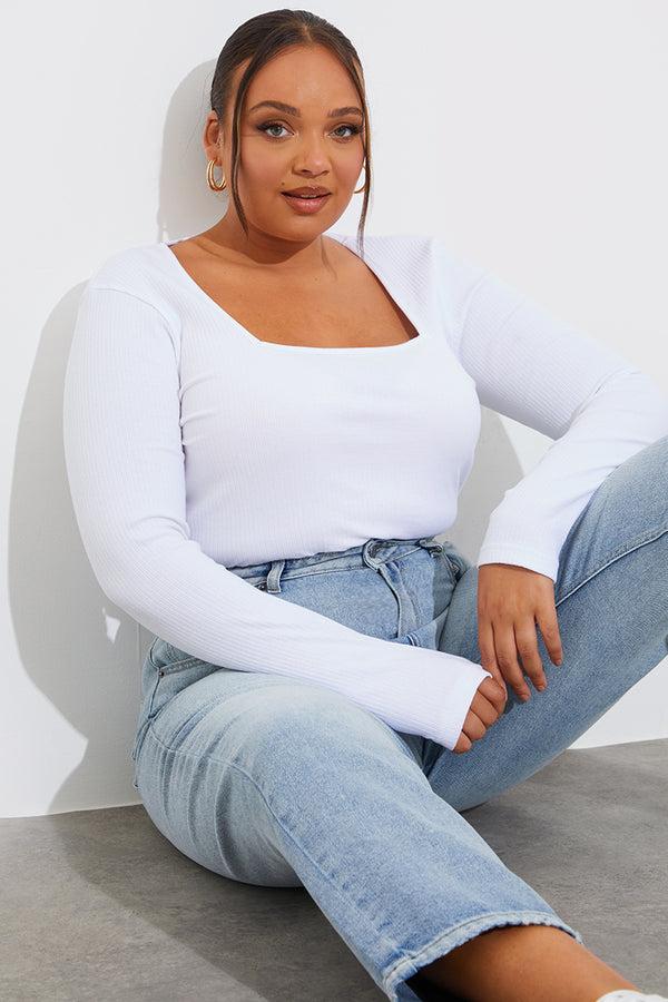 In The Style In The Style More Sustainable Ribbed Square Neck Bodysuit Black