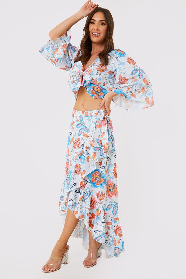 in the style In the Style Multi Floral Frill Detail Wrap Maxi Skirt Multi