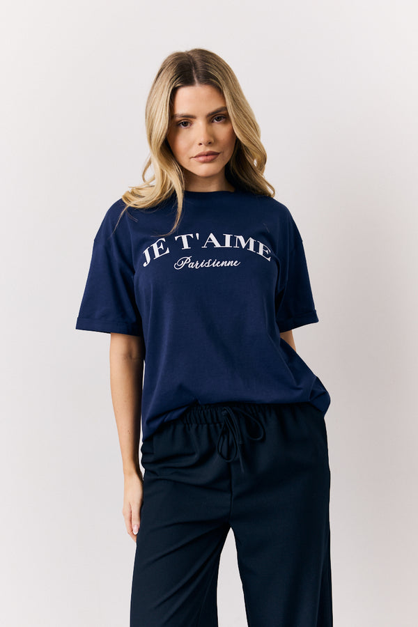 in the style In The Style Navy Graphic Slogan T-Shirt Navy