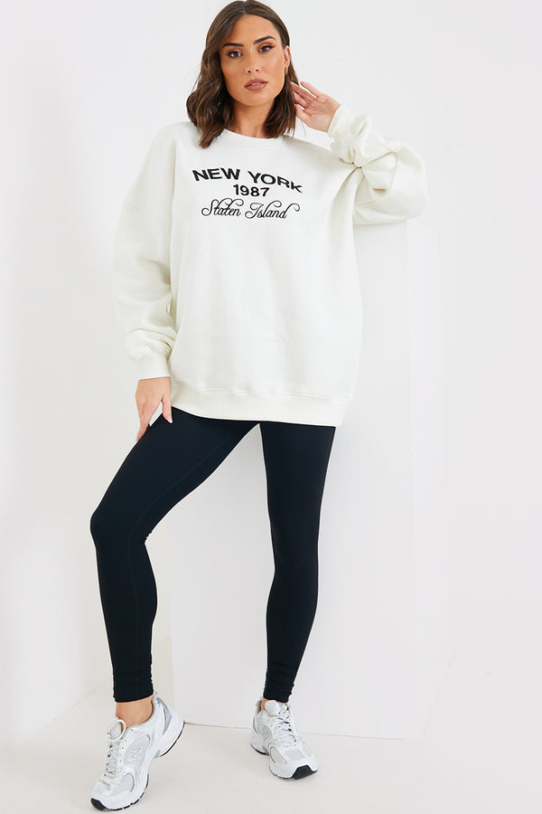 In The Style In The Style New York Embroidered Oversized Sweater Cream