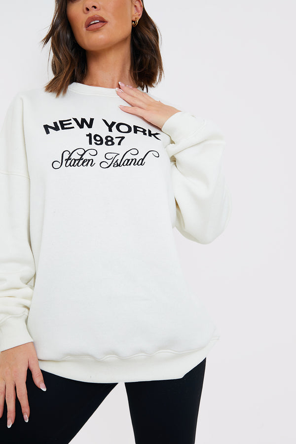 In The Style In The Style New York Embroidered Oversized Sweater Cream