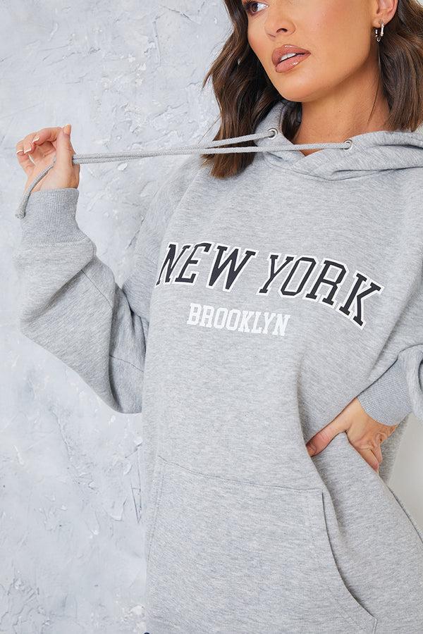 In The Style In The Style New York Printed Hoodie Grey