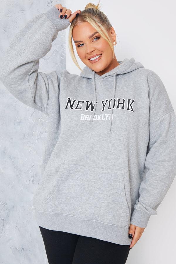 In The Style In The Style New York Printed Hoodie Grey