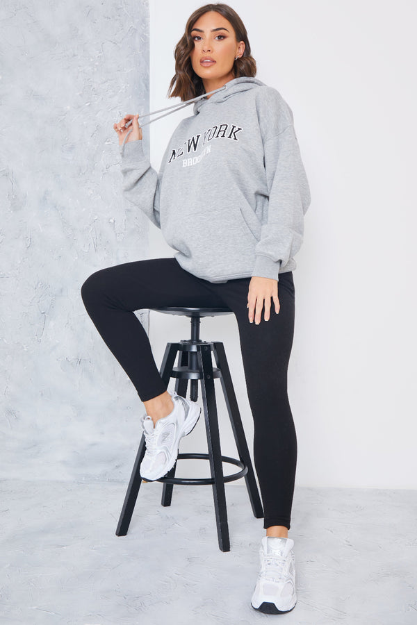 in the style In The Style New York Printed Hoodie Grey