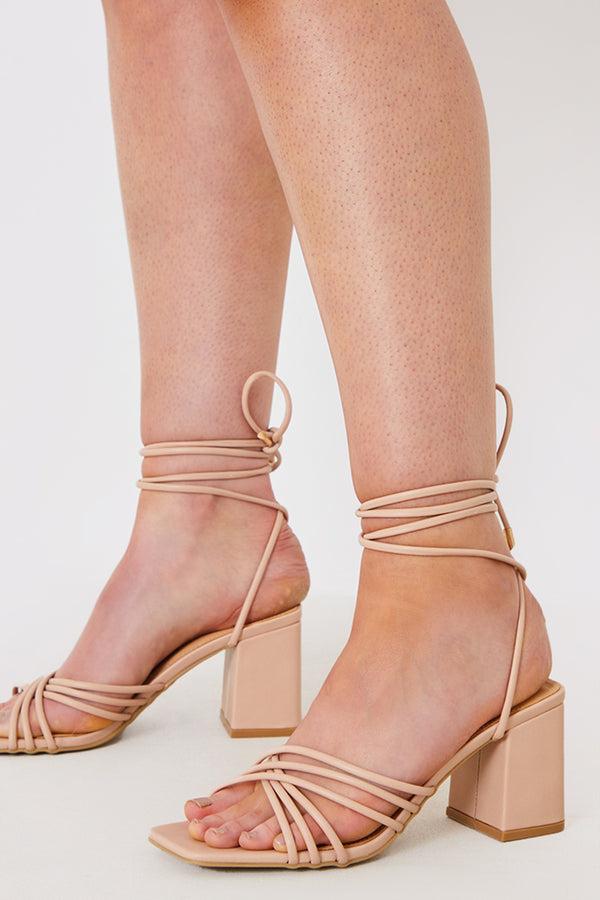 In The Style In The Style Nude Lace Up Ankle Block Heel Nude