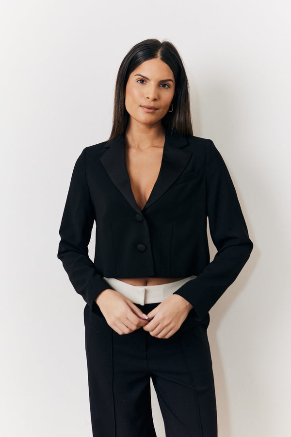 in the style In The Style Occasion Black Cropped Tux Blazer Black