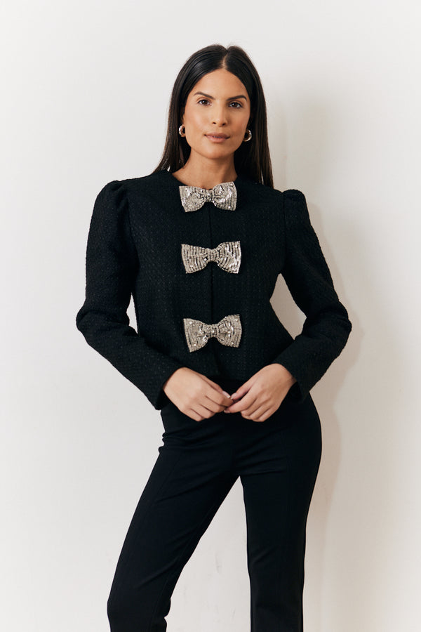 in the style In the Style Occasion Sequin Bow Boucle Jacket Black