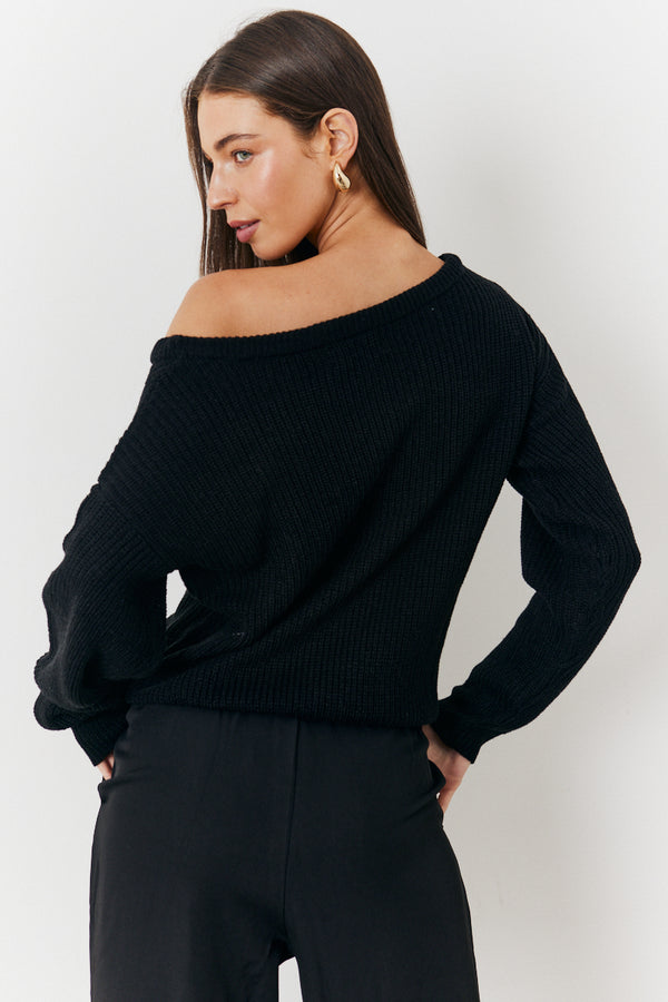 In The Style In The Style Off Shoulder Knit Jumper Black