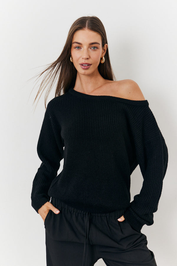 in the style In The Style Off Shoulder Knit Jumper Black