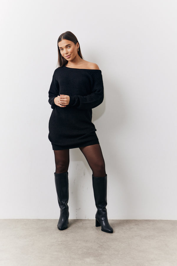 In The Style In The Style Off The Shoulder Knitted Dress Black