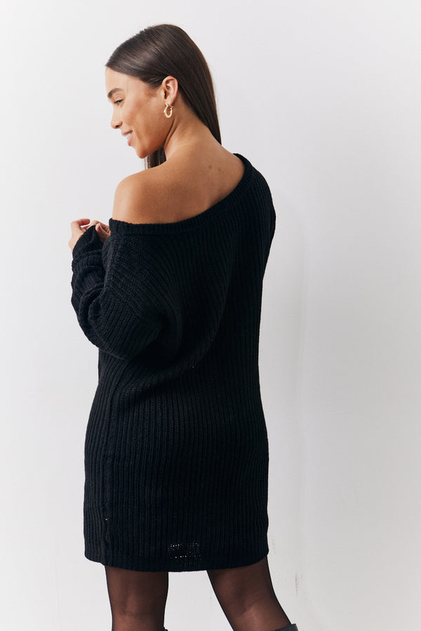 In The Style In The Style Off The Shoulder Knitted Dress Black