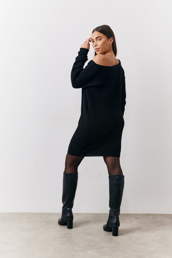 In The Style In The Style Off The Shoulder Knitted Dress Black