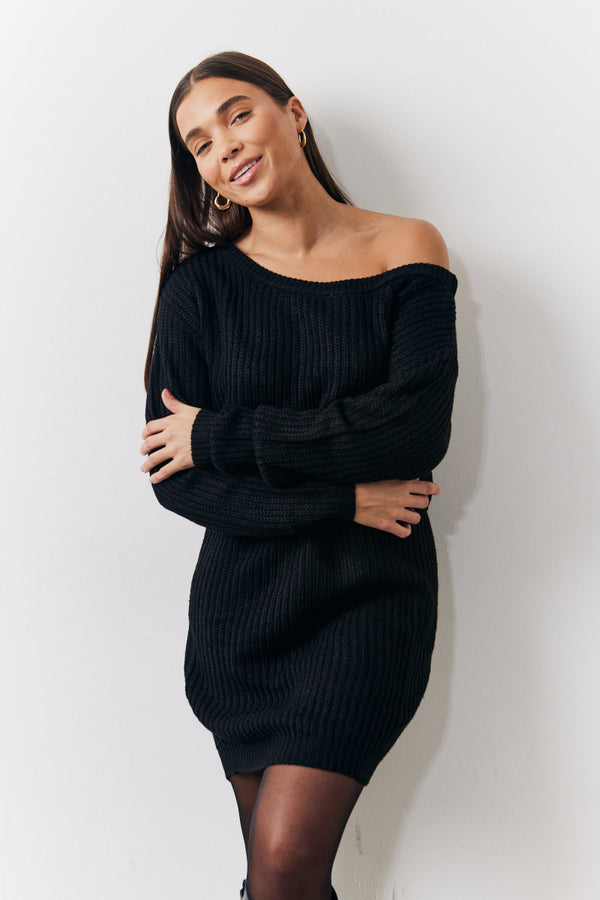 in the style In The Style Off The Shoulder Knitted Dress Black