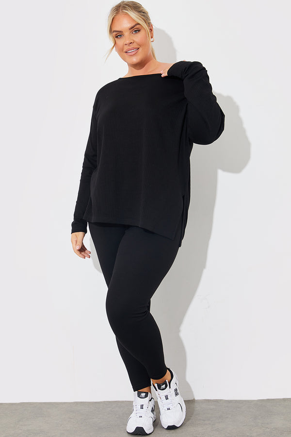 In The Style In The Style Off The Shoulder Long Sleeve T Shirt And Legging Set Black