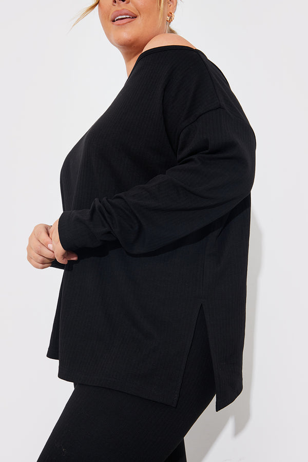 In The Style In The Style Off The Shoulder Long Sleeve T Shirt And Legging Set Black