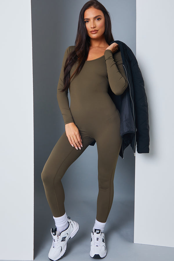 In The Style In The Style Olive Scoop Neck Long Sleeve Unitard Olive