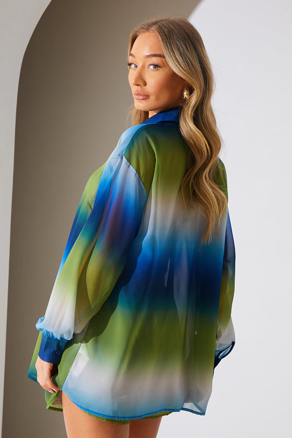 In The Style In The Style Ombre Chiffon Beach Co-Ord Shirt Multi