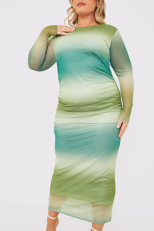 In The Style In The Style Ombre Mesh Long Sleeve Maxi Dress Green