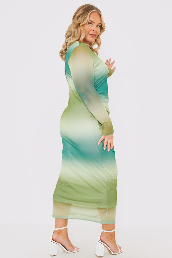 In The Style In The Style Ombre Mesh Long Sleeve Maxi Dress Green