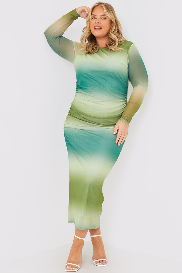 in the style In the Style Ombre Mesh Long Sleeve Maxi Dress Green
