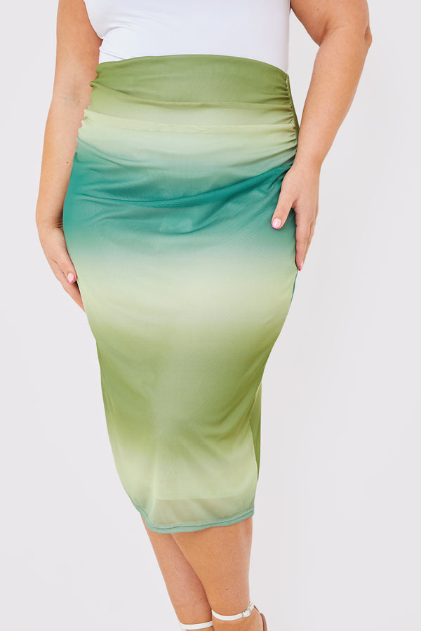 In The Style In The Style Ombre Mesh Midi Skirt Green