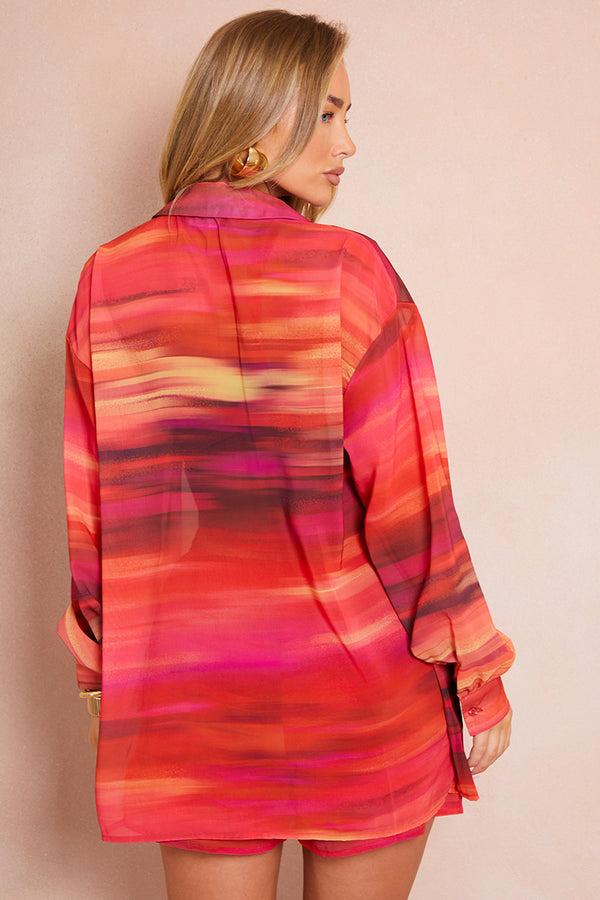 In The Style In The Style Ombre Print Chiffon Co-Ord Beach Shirt Multi