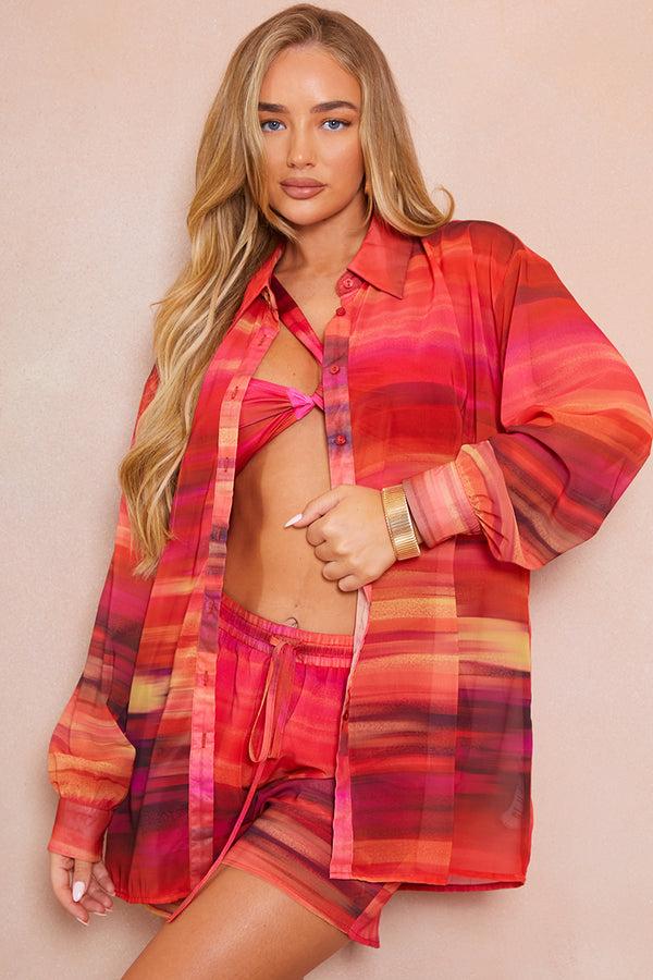 in the style In the Style Ombre Print Chiffon Co-Ord Beach Shirt Multi