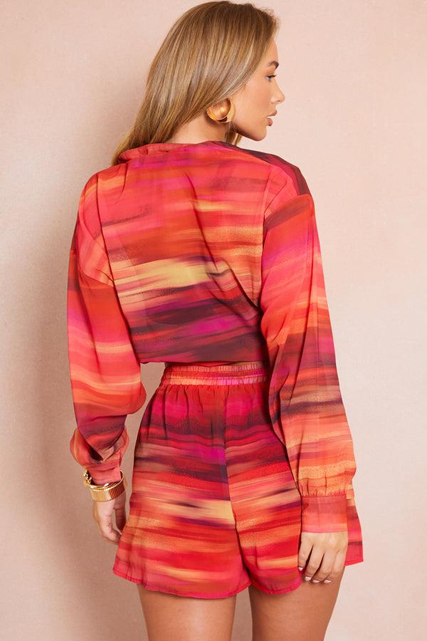 In The Style In The Style Ombre Print Chiffon Lined Co-Ord Beach Shorts Multi