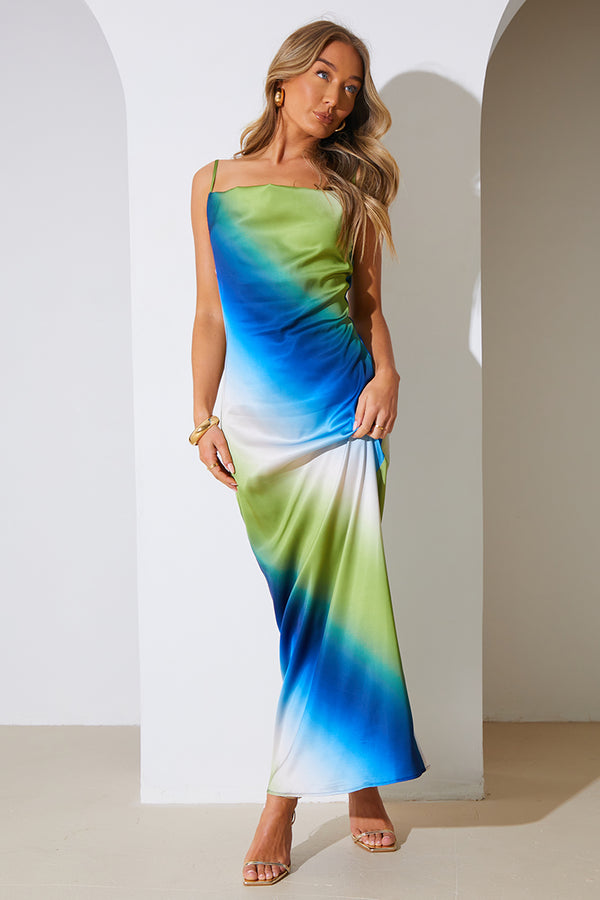 in the style In the Style Ombre Satin Cowl Neck Maxi Dress Multi