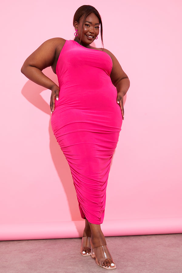 In The Style In The Style One Shoulder Ruched Midaxi Dress Pink