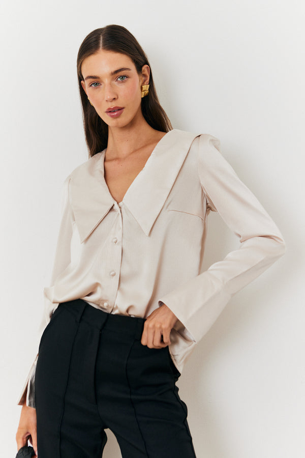 in the style In The Style Oversized Collar Blouse Cream