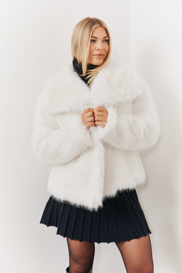 in the style In the Style Oversized Collared Faux Fur Coat Cream