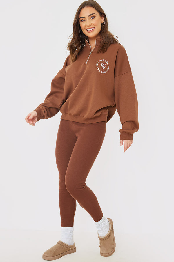 In The Style In The Style Oversized Half Zip Sweater Chocolate