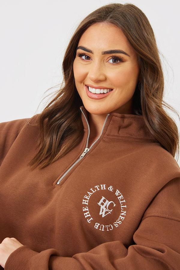 In The Style In The Style Oversized Half Zip Sweater Chocolate
