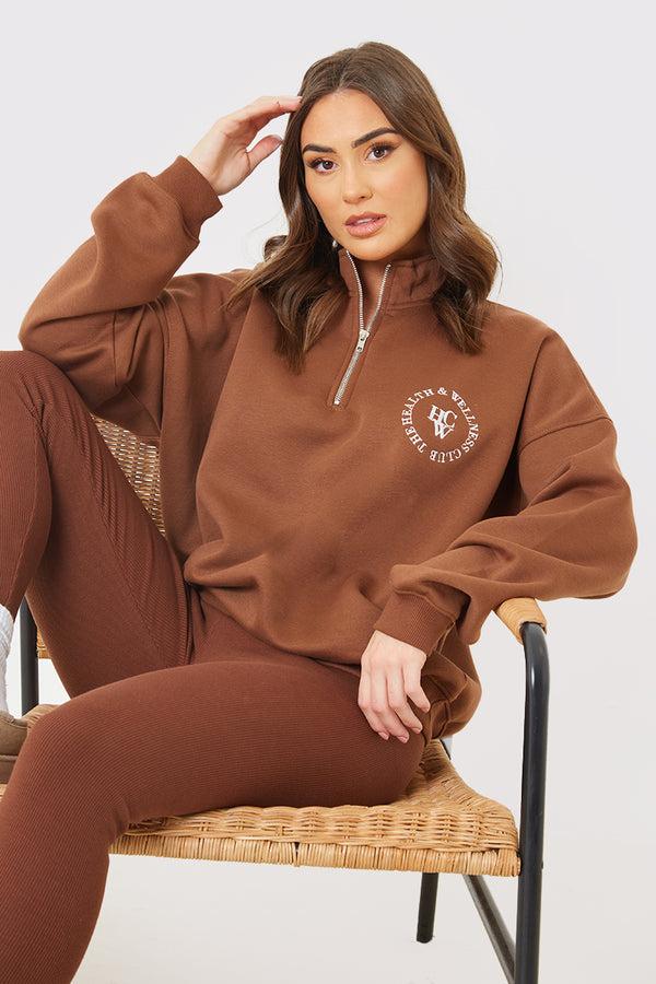 in the style In the Style Oversized Half Zip Sweater Chocolate
