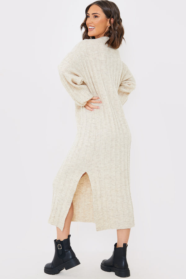 In The Style In The Style Oversized Rib Knit Midaxi Jumper Dress Cream