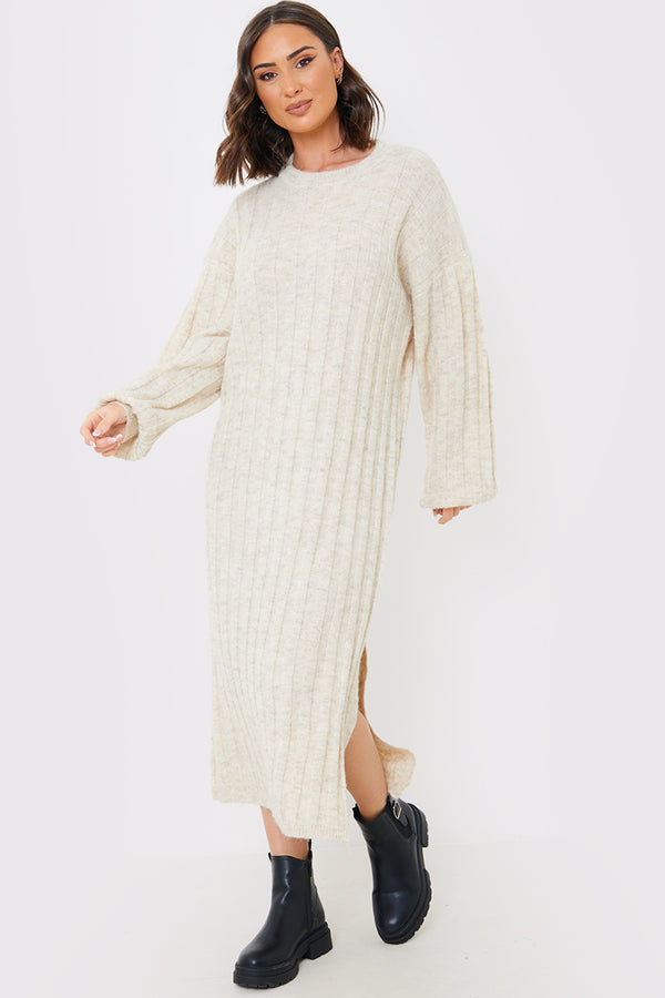 in the style In The Style Oversized Rib Knit Midaxi Jumper Dress Cream